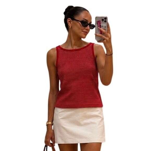 Ralph Lauren Tops - Lauren Ralph Lauren Red White Striped Tank Top Womens Medium Cotton Sleeveless